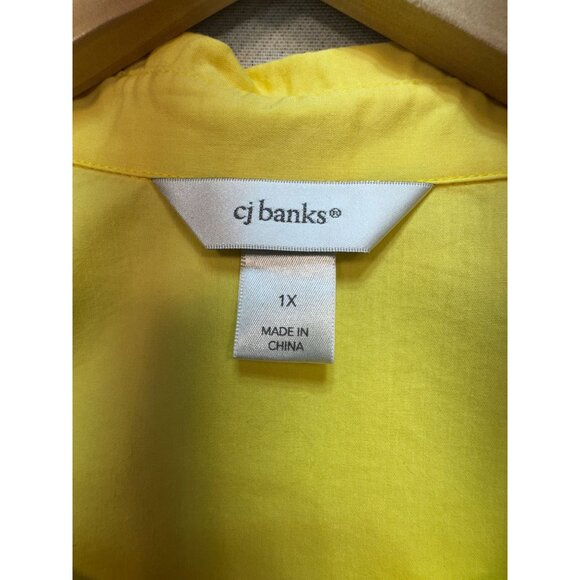 CJ Banks Womens Sleeveless Button-Down Blouse Size 1X Yellow Relaxed Collared - Picture 2 of 10